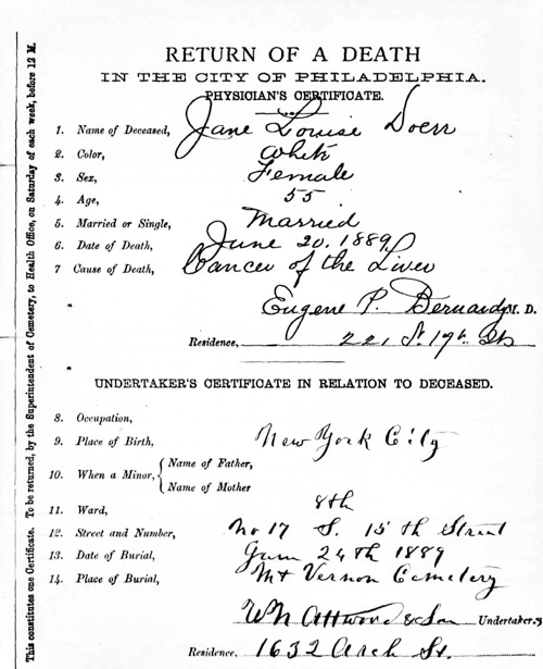 Jane Louise Doerr Death Certificate
