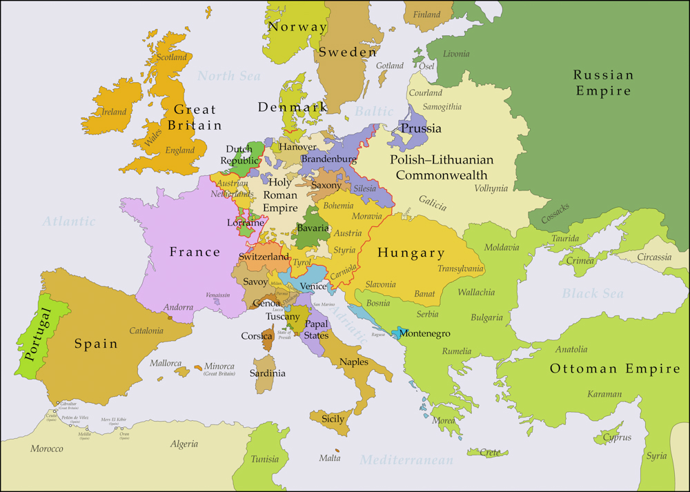 Europe in the yeas after the Treaty of Aix-la-Chapelle in 1748