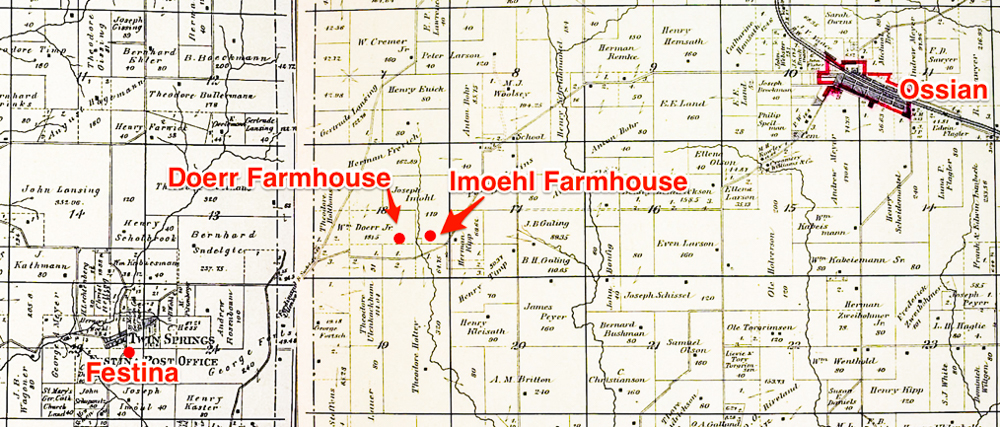 Festina and Ossian, Iowa Showing location of Doerr and Imoehl Farms