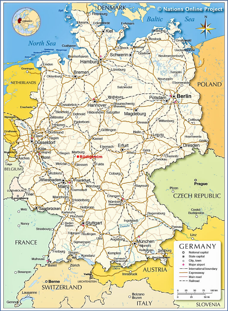 Map of Germany showing location of Rüdigheim, Amöneburg in Red.