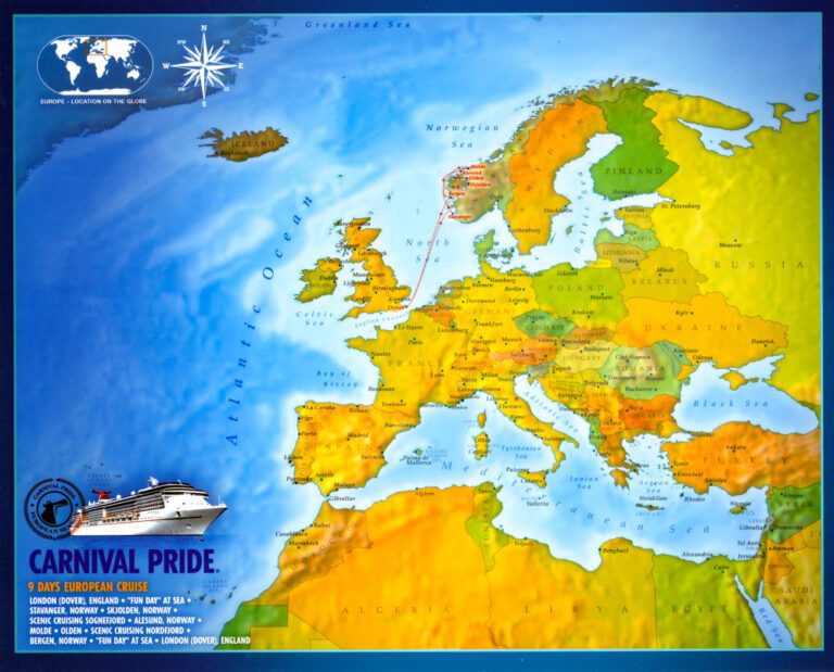 Map Showing route of Norwegian Cruise