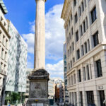 Monument to the Great Fire of London, commonly known simply as “the Monument” in Pudding Lane, London. This was the location where the fire started, in a bakery.