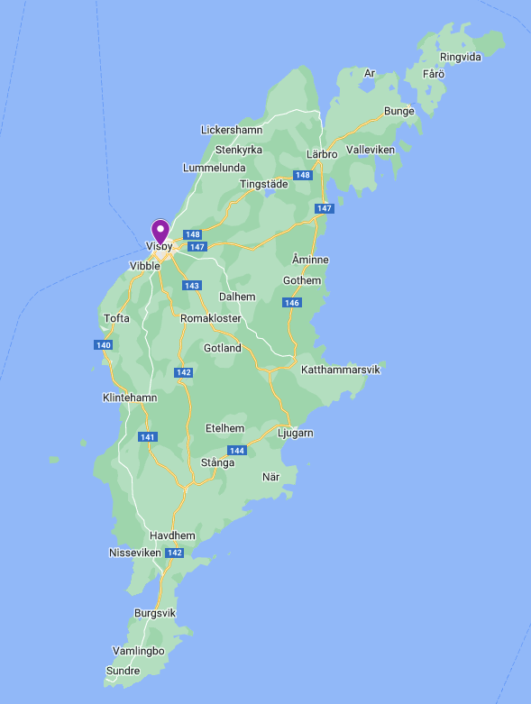 Map of Gotland Island, Sweden showing location of Visby