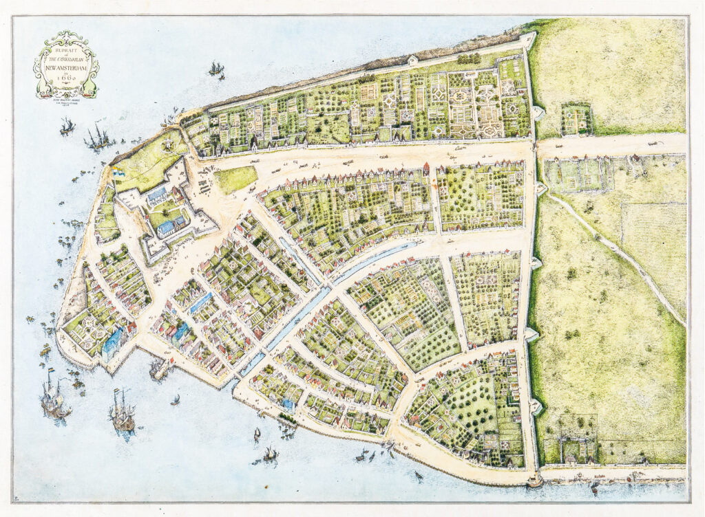 Redraft of the Castello Plan of New Amsterdam in 1660. North is to the right.