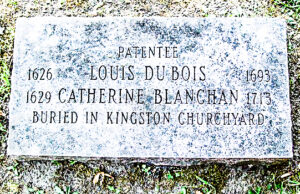Louis DuBois and Catherine Blanchan headstone at the Huguenot Cemetery in New Paltz, New York.