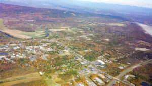 Aerial view of New Paltz at an altitude of 3500 feet, looking west.