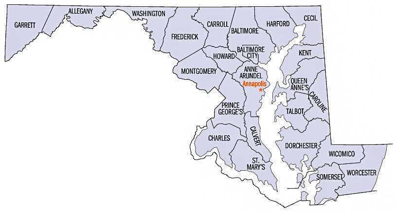Current Counties Map of Maryland.