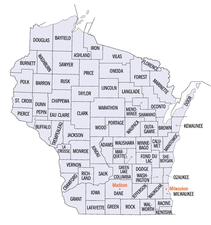 Wisconsin State Counties Map