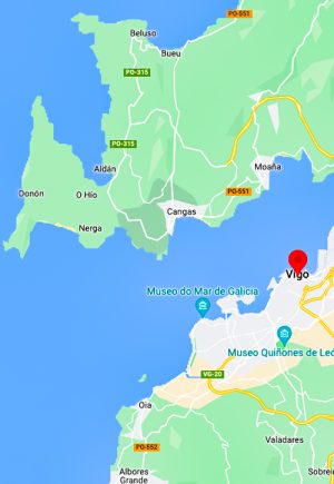 10-19-22-vigo Spain Map showing location of Vigo, Spain