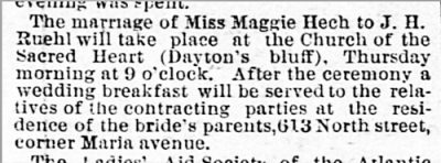Ruehl-Marriage of Miss Maggie Hech to J. H. Ruehl -January 17, 2020- Marriage announcement of Maggie hech to J. H. Ruehl